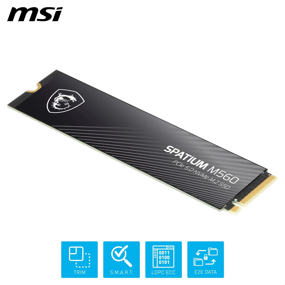MSI Spatium M560 SSD 1TB PCIe 5.0 NVMe M.2 Unidad de Estado sólido Interna, 10.200MB/s Read & 8.400MB/s Write, 3D NAND, Built-In Data Security, Center