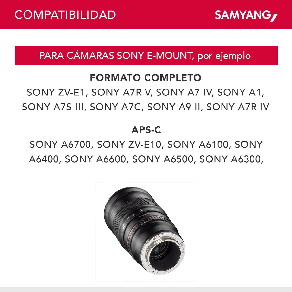 Samyang F1112206101 - Objetivo fotográfico DSLR para Sony E (Distancia focal Fija 135mm, Apertura f/2-22 ED UMC, diámetro Filtro: 77mm), Negro