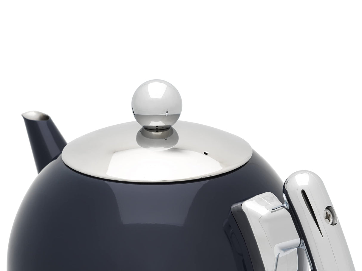 Bredemeijer Tetera de doble pared azul abombada de acero inoxidable de 1,2 litros – tetera aislante para té – disfrute más caliente durante más tiempo