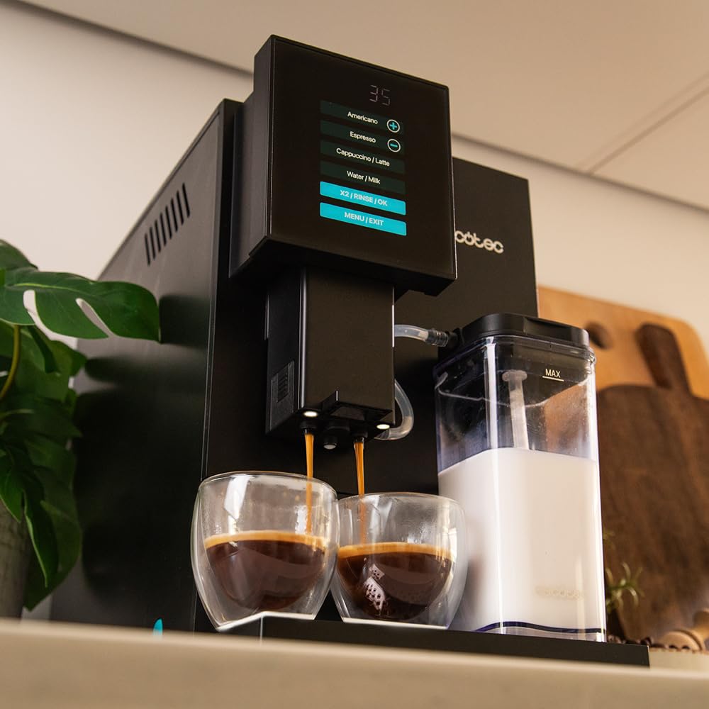Cecotec Cafetera Superautomática Cremmaet Compactccino. 1350 W, Thermoblock, Bomba de Presión de 19bars, Sistema Plug&Play, Depósito de Café con Molinillo Integrado, Limpieza Automática