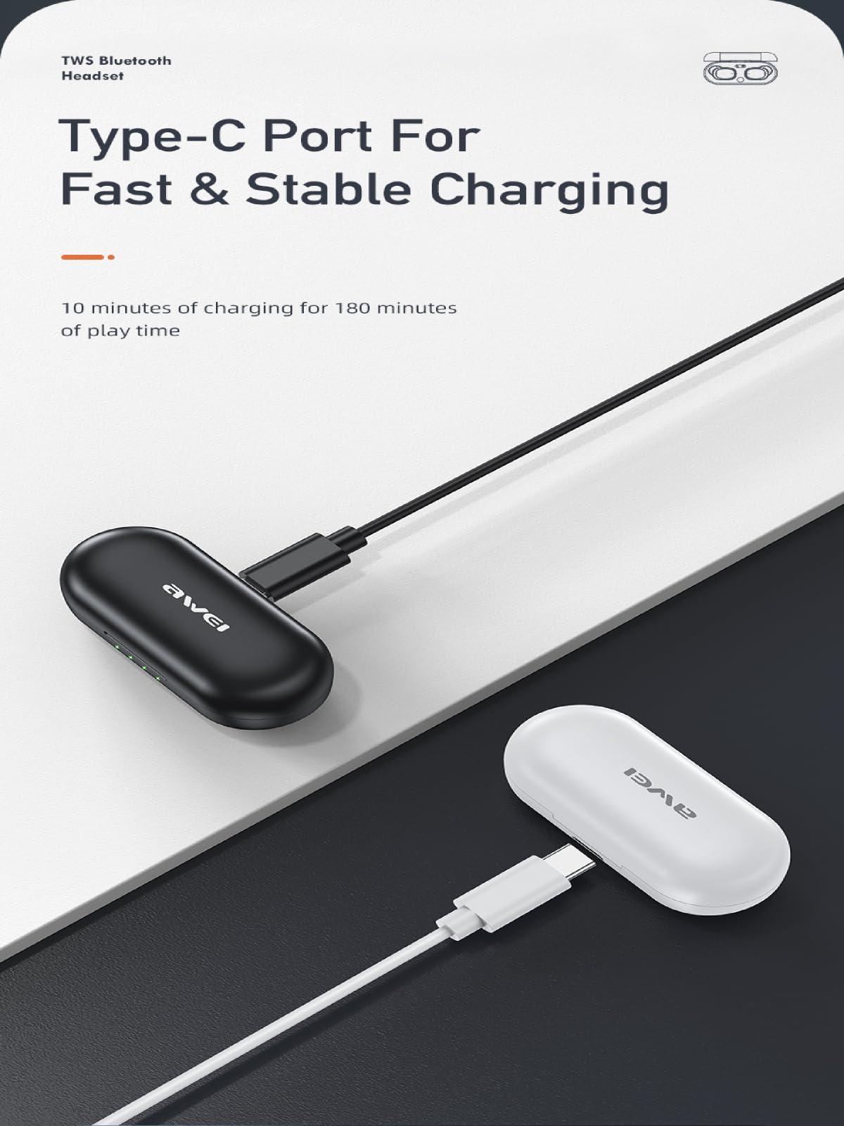 AWEI Słuchawki Bluetooth 5.1 t13 Pro TWS fioletowe Marca