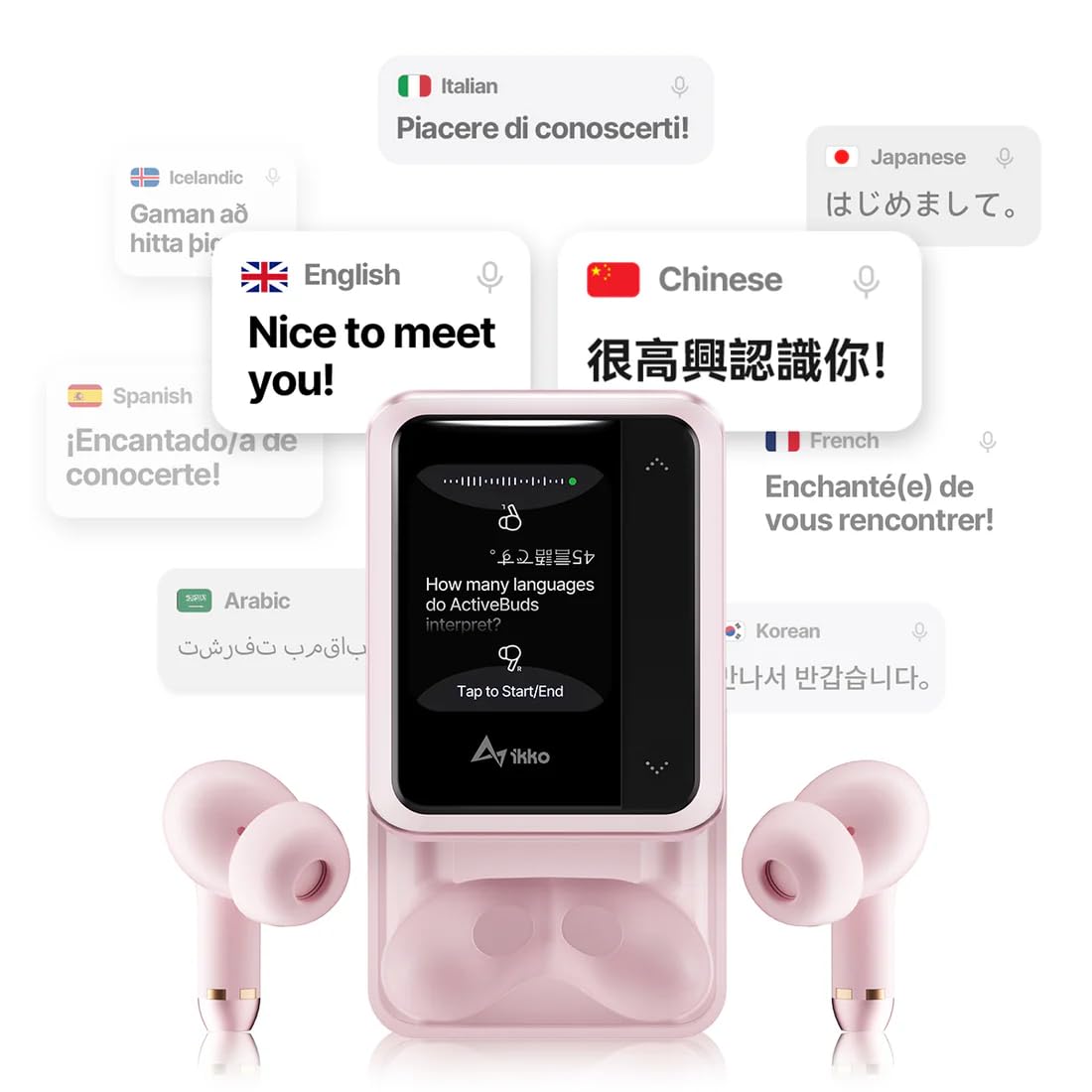 Auriculares inalámbricos TWS AI Smart Ikko Active Buds: Auriculares con cancelación de Ruido, conexión Bluetooth, función traductor instantáneo, 4G SIM, WiFi, hasta 30 Horas de autonomía, ChatGPT