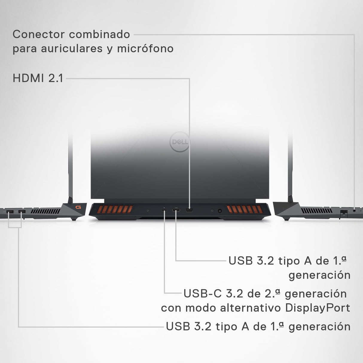 DELL G15 5530 Ordenador portátil Gaming 15.6" FHD 120Hz Display, Intel Core i5-13450HX, NVIDIA RTX 3050 6GB, 16GB RAM, 512GB SSD, Ubuntu Teclado retroiluminado QWERTY Español, Gris