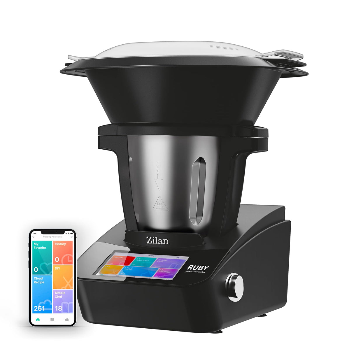 Zilan RUBY Thermorobot, Robot de Cocina Multifunción Wi-Fi, 18 Funciones, pantalla táctil TFT a color de 7", Báscula integradar, control mediante aplicación, 4,7 L,1700W
