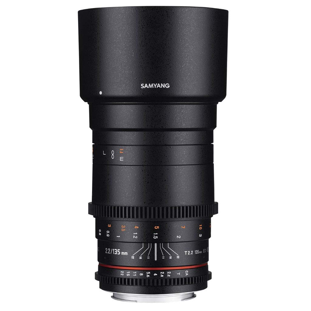Samyang F1312206101 - Objetivo para vídeo VDSLR para Sony E (Distancia Focal Fija 135mm, Apertura T2.2-22 ED UMC, diámetro Filtro: 77mm), Negro