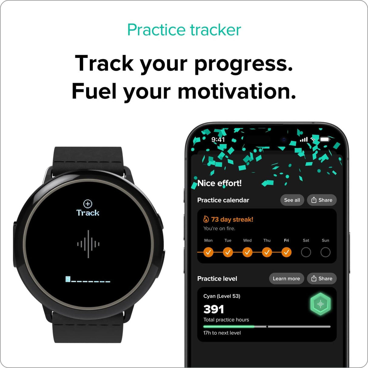 Soundbrenner Core Steel 2, compañero de práctica musical para todos los músicos con metrónomo vibratorio, rastreador de práctica, afinador cromático, medidor de decibelios y reloj inteligente, mejor