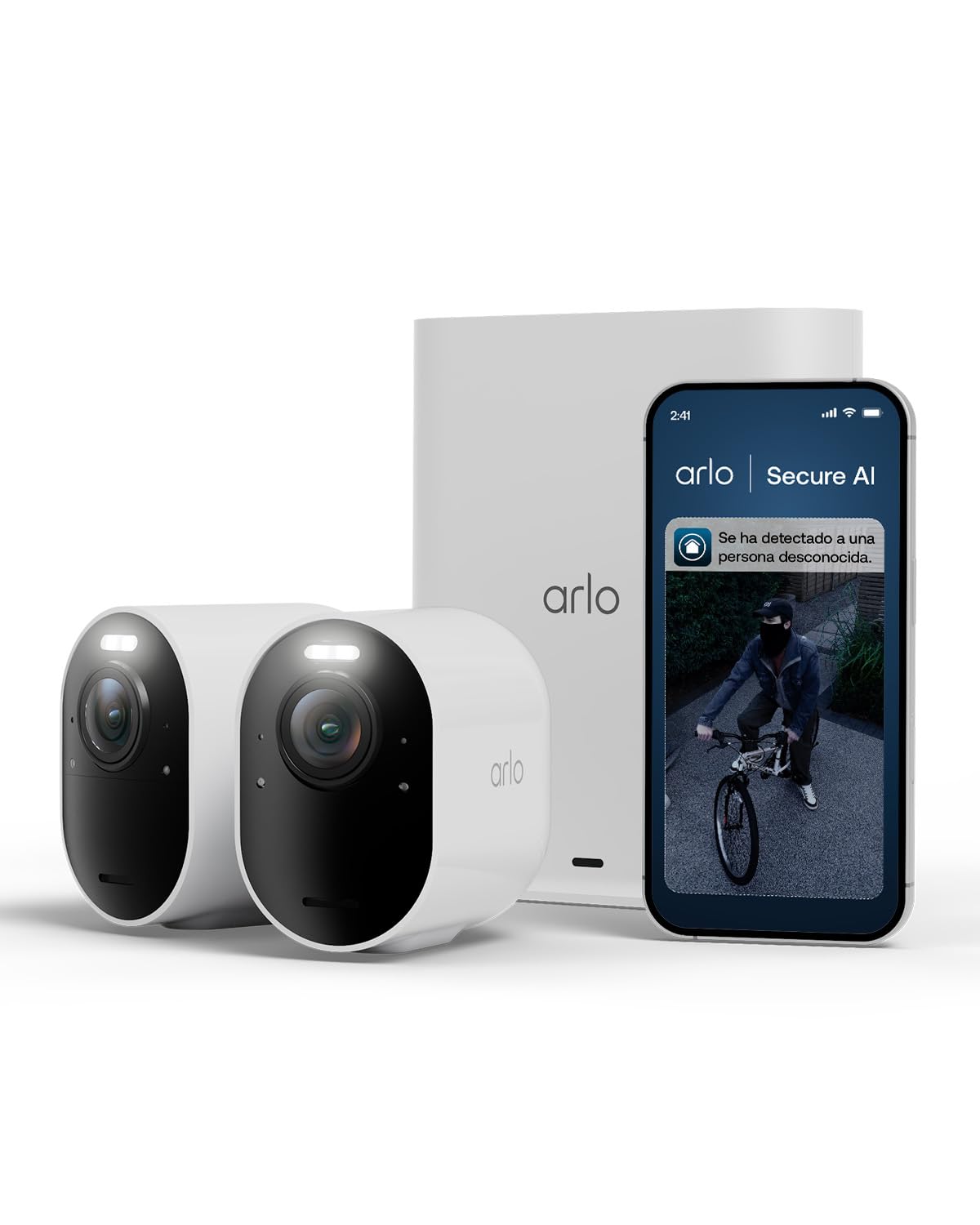 Arlo Ultra 3, Cámara de Vigilancia Exterior WiFi 4K UHD, Reconocimiento por IA, Vsión Nocturna a Color, Audio bidireccional, Funciona con Alexa, Prueba de Secure App incluida, 2 Cámaras + Smarthub