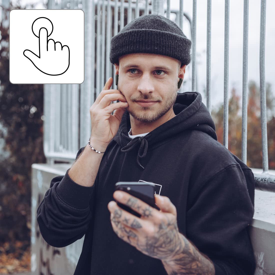 Hama | Auriculares Bluetooth (6h de música, True Wireless, Micrófono Integrado, Sensor táctil, Compatible con Siri y Google Assistant), Color Negro