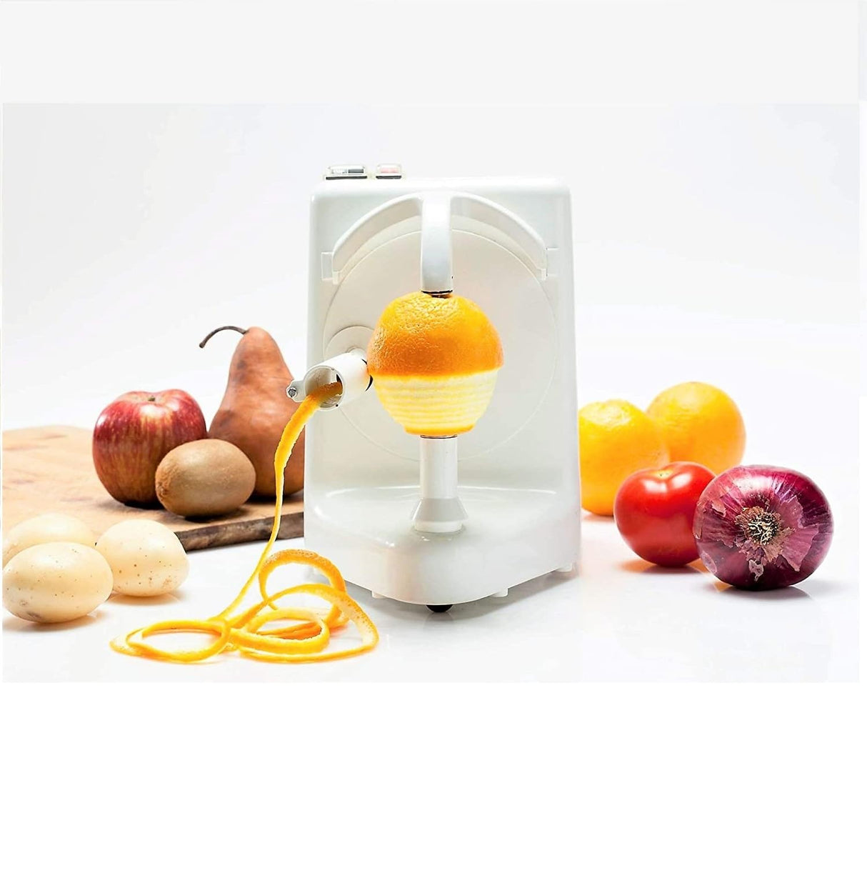 Pelamatic Orange Peeler Profesional - Pelador electrico de patatas, naranjas, tomates, kiwis, melocotones y demas frutas o verduras cuchilla acero inoxidable, 2026 (Blanco)