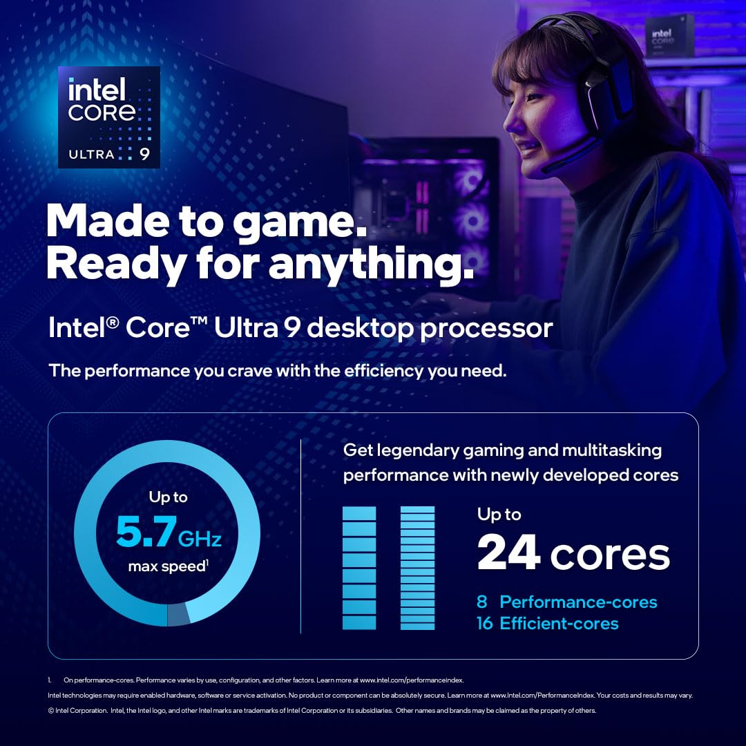Intel® Core™ Ultra 9 procesador para Equipos de sobremesa 285K 24 núcleos (8 P-Cores + 16 E-Cores) hasta 5,7 GHz