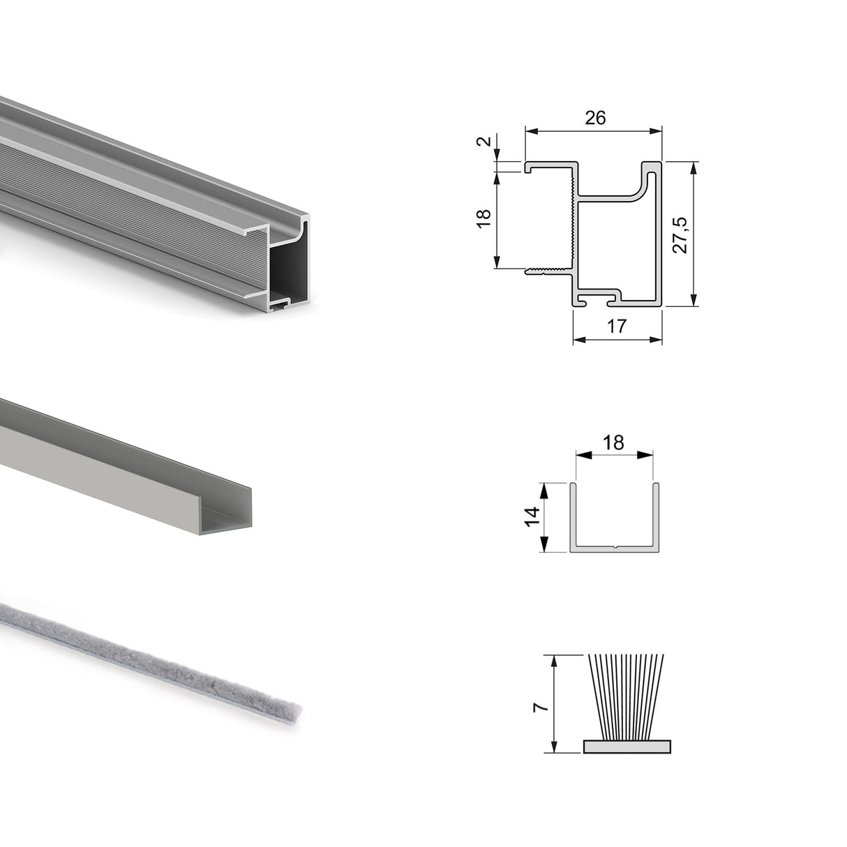 EMUCA - Sistema corredero para Armario de 2 Puertas con Perfil Tirador Sharp, Espesor 18 mm, Cierre Suave, tableros no incluidos, Anodizado Mate