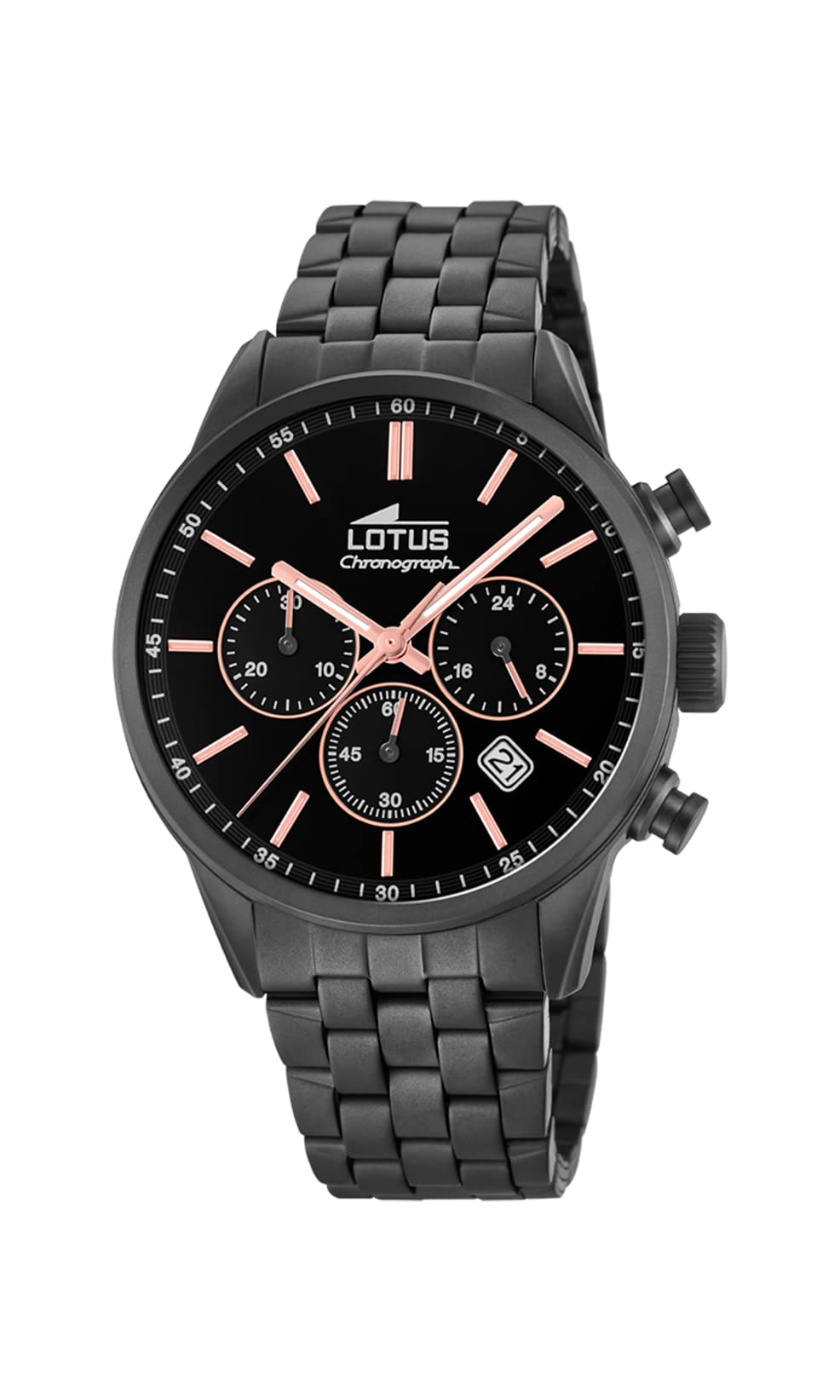 LOTUS Reloj Hombre 18668/2 Chrono Caja de Acero Inoxidable 316l Negro Correa de Acero Inoxidable 316l Negro