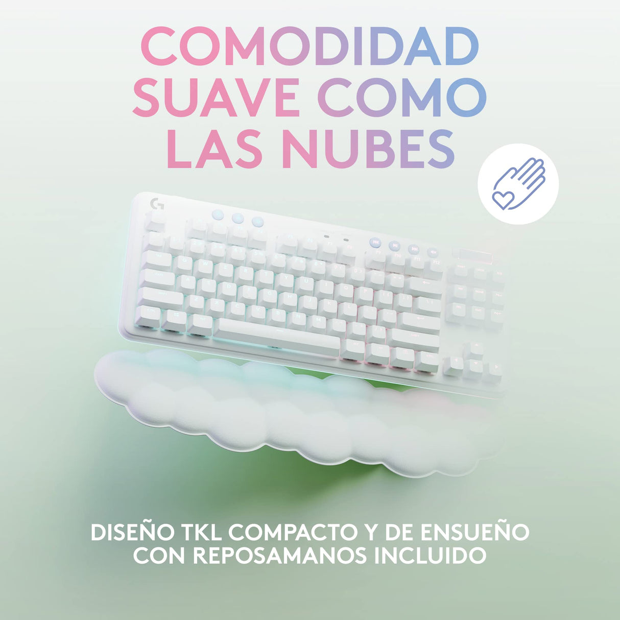 Logitech G G715 Teclado inalámbrico para Juegos con Velocidad de luz RGB LIGHTSYNC, interruptores táctiles (GX Brown) y reposamuñecas para Teclado, PC y Mac, Niebla Blanca
