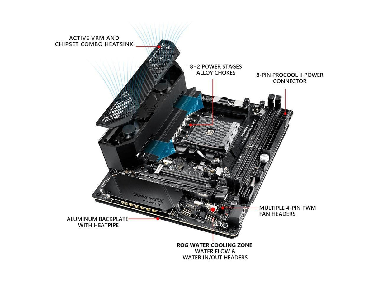 ASUS Placa Base AM4 ROG Crosshair VIII Impact M-DTX/2XDDR4/4XSATA6/1XUSB-C/1XUSB2.0/1XUSB 3.2 90MB11Q0-M0EAY0, Aluminium