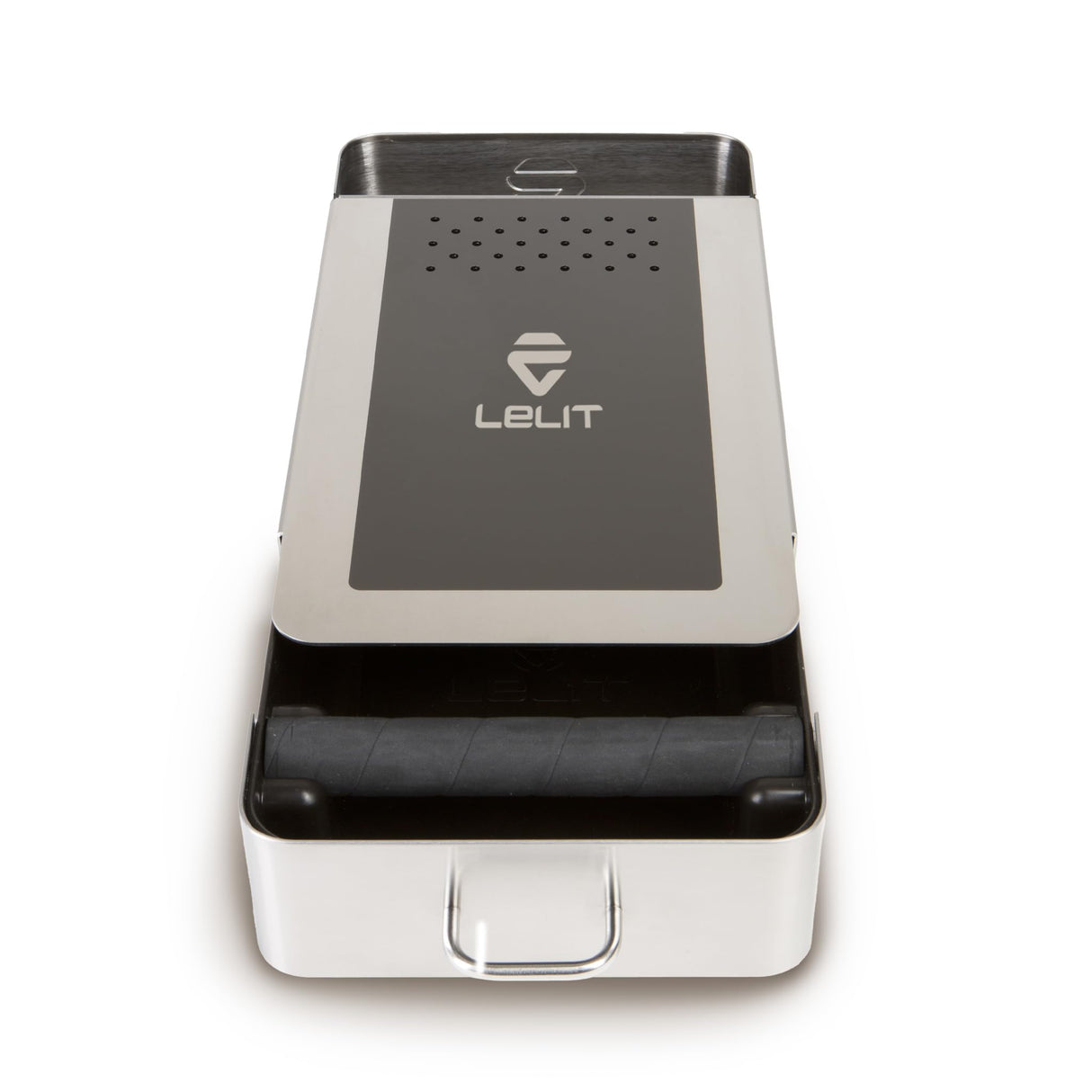 Caja de golpeo LELIT con paño y Cepillo - Contenedor de posos de café - Plata/Negro - PLA360M Cajón