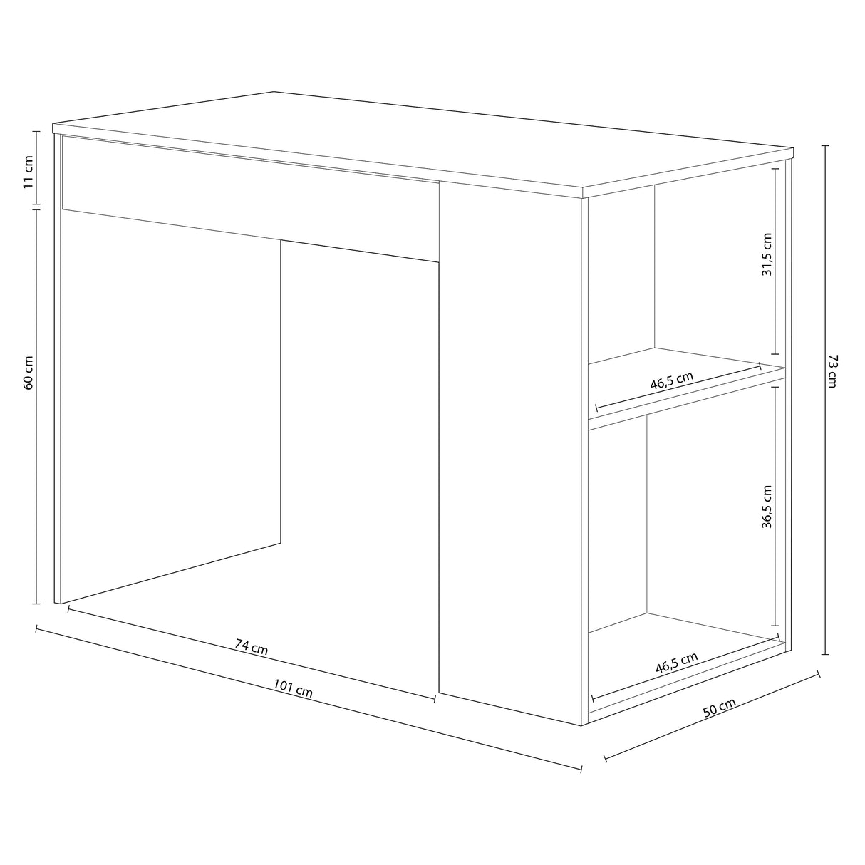 Habitdesign Mesa de Estudio con 1 Cajon, Mesa de Estudio o Escirtorio, Modelo Masster, Acabado en Blanco Artik y Gris Antracita, Medidas: 101 cm (Ancho) x 73 cm (Alto) x 50 cm (Fondo)