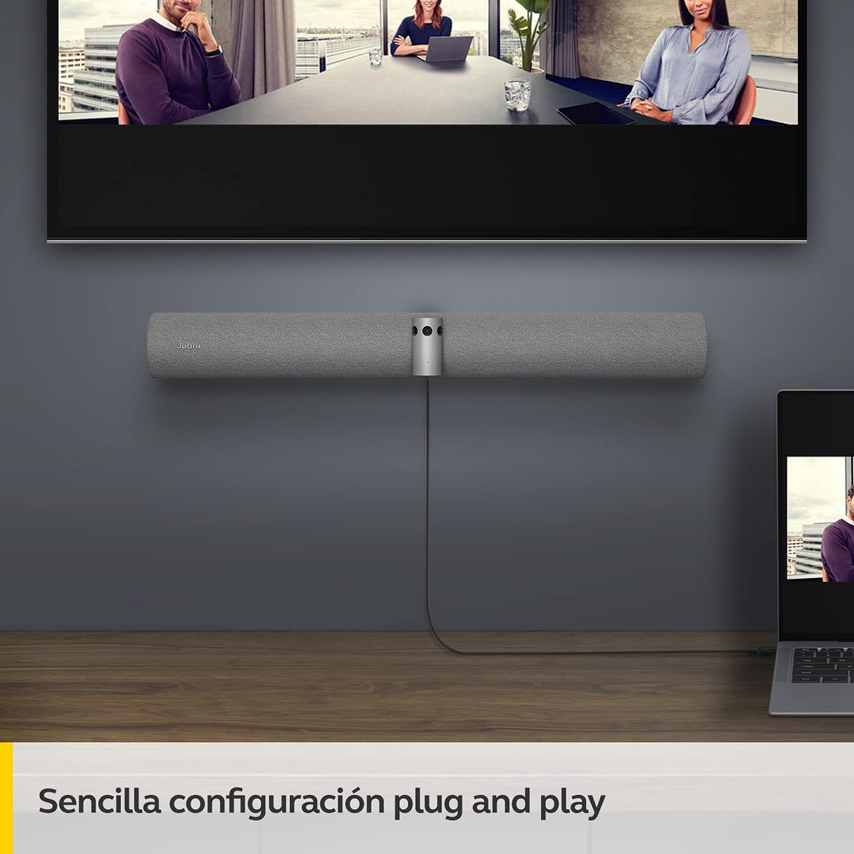 Jabra PanaCast 50 Barra de vídeo panorámico 4K, Cámara de videoconferencia para salas pequeñas y medianas, Campo de visión de 180° y 8 micrófonos, Conector UE, Gris