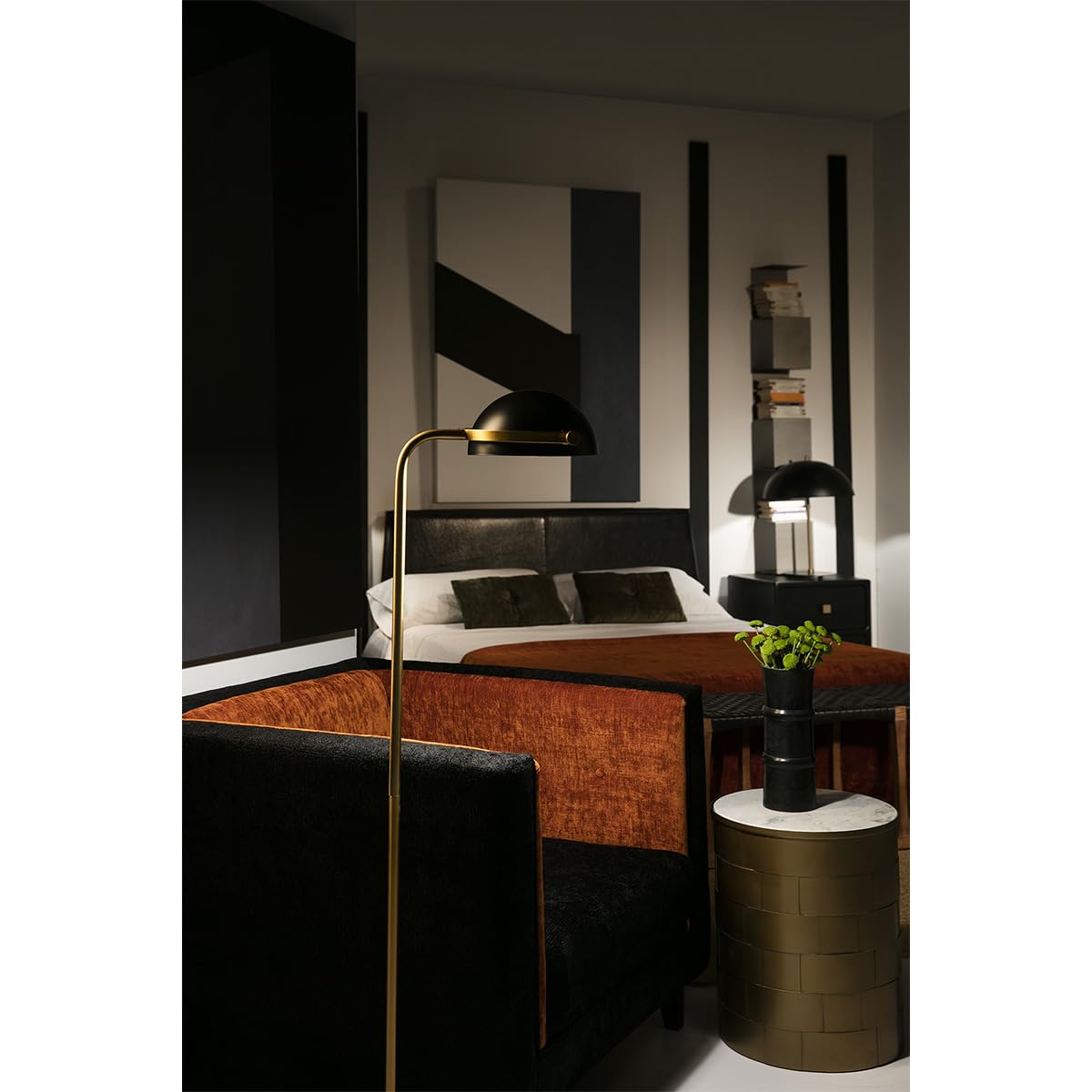 LAMPARA DE PIE 32X38X145 MARMOL BLANCO/METAL DORADO/NEGRO SIN BOMBILLA