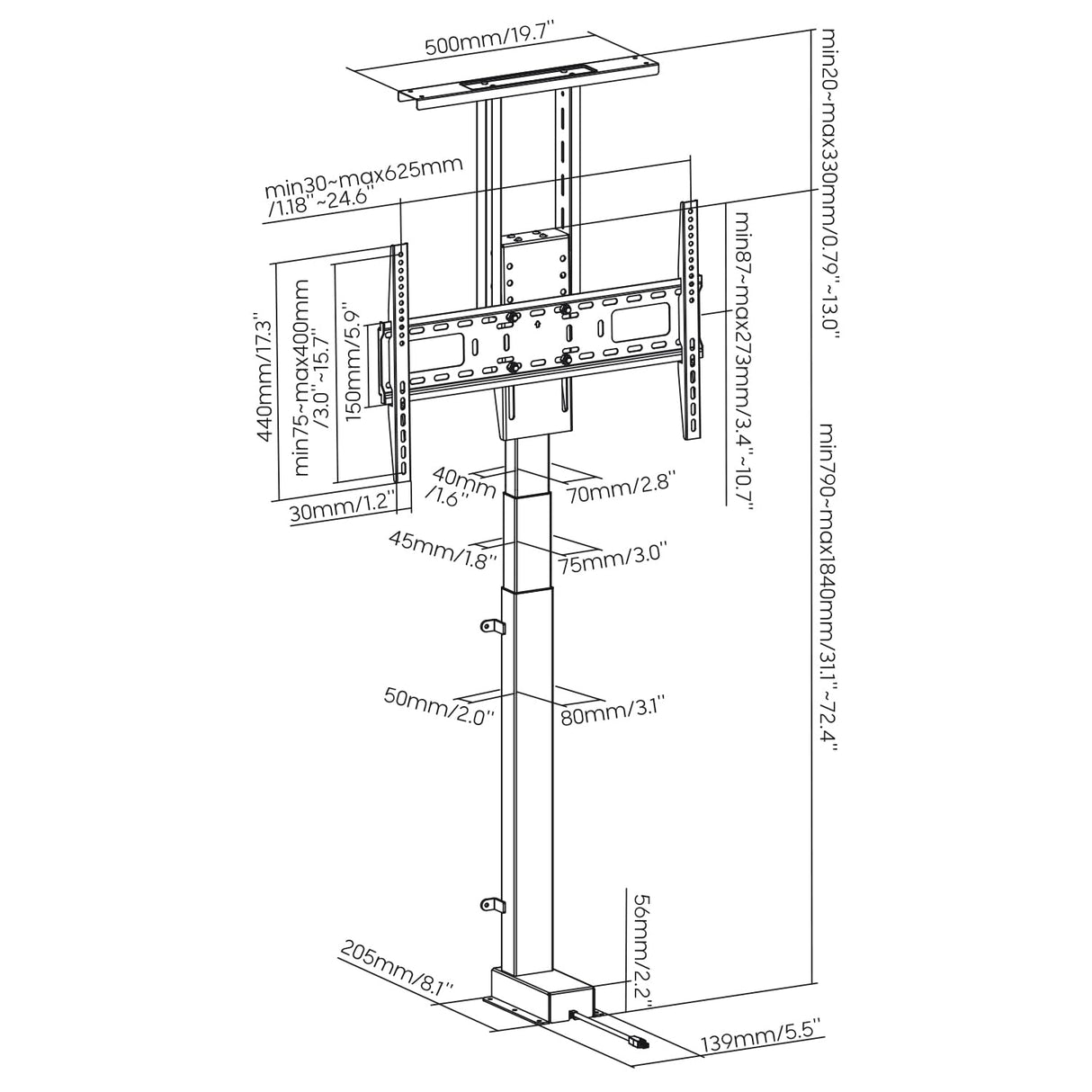Maclean MC-866T Soporte para TV de Altura Ajustable Eléctricamente, Instalación Elevadora para TV de 37-80", Control Remoto y por Aplicación, Compatible con Tuya, Carga MAX. 60 kg, MAX. VESA 600x400