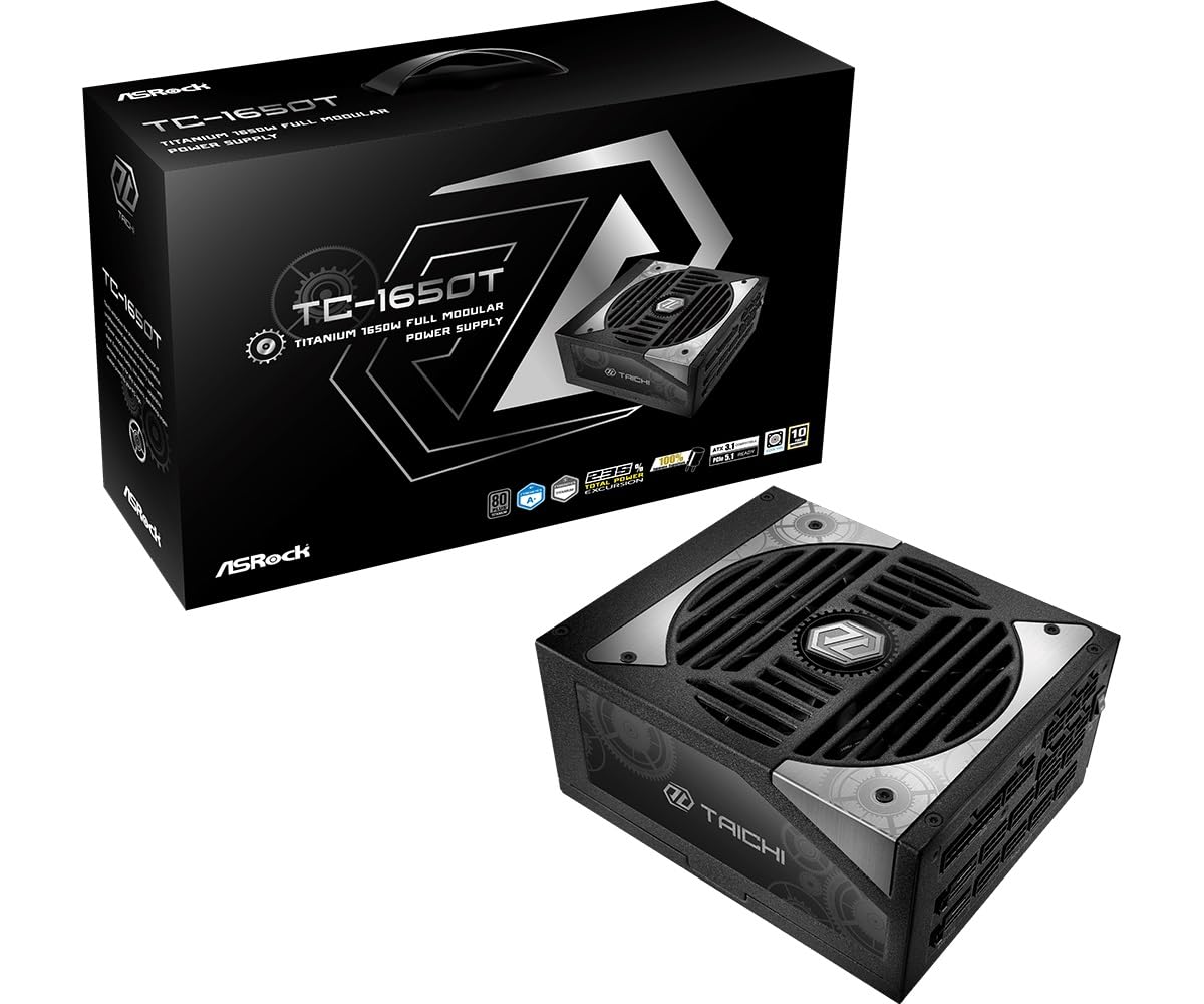 Fuente ALIMENTACION ASROCK TC-1650T,PSU,1650W,80 Plus Titanium,135MM,Modular,PCI-E 5.1 (12+4pin) x2,PCI-E (6+2 Pin) x8,SATA (5 Pin) x12
