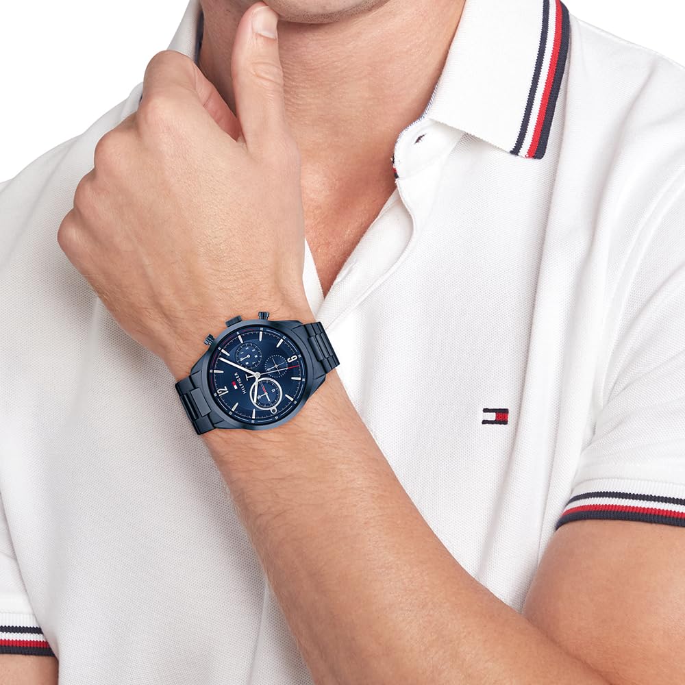 Tommy Hilfiger Reloj Analógico de Cuarzo Multifunción para Hombre con Correa de Acero Inoxidable Azul - 1791945