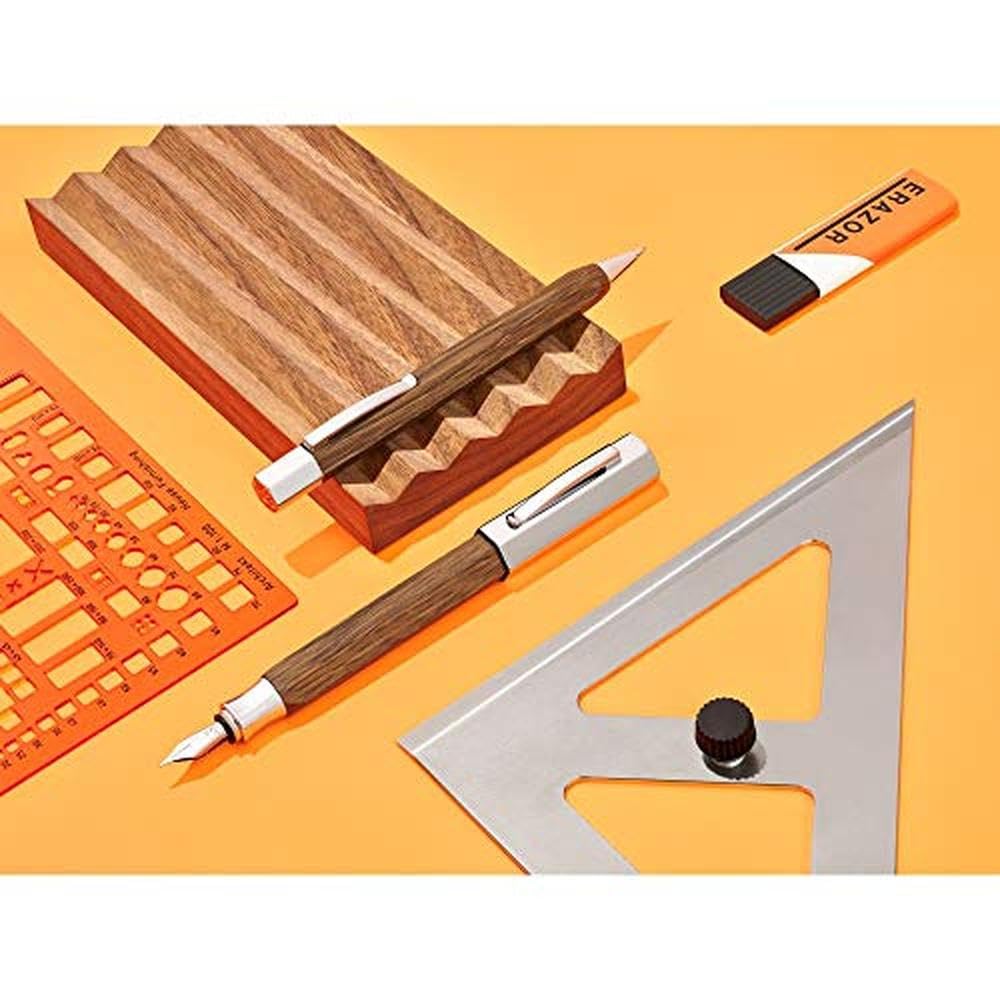 Faber-Castell Ondoro 147581- Pluma Estilográfica con Cuerpo en Madera de Roble Ahumado de Color Marrón - Forma Hexagonal - Plumín de Acero Inoxidable - Trazo F