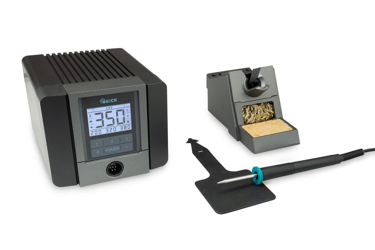 Quick TS1200 - Estación de soldadura ESD (120 W, incluye soldador con punta de cartucho de 1 mm y accesorios SMD, estación de soldadura para industria, laboratorio, escuela y hobby en 7 s a 350 °C)