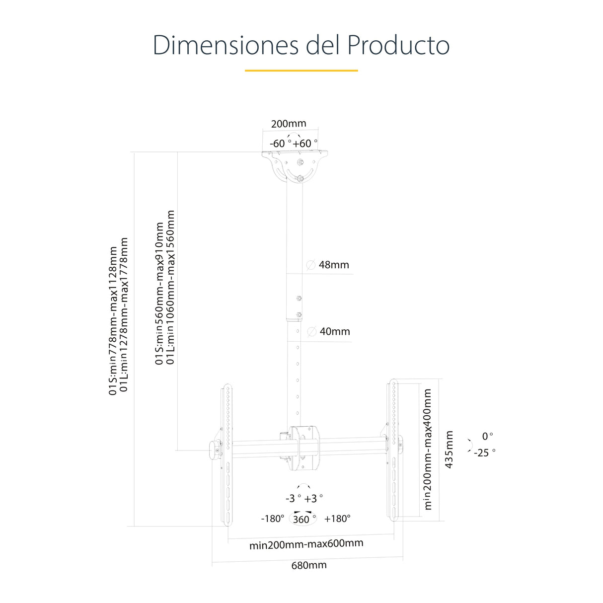 StarTech.com Soporte de Montaje en Acero de Techo para Televisor o Monitor de Pantalla Plana LCD, LED o Plasma de 32 a 75 Pulgadas