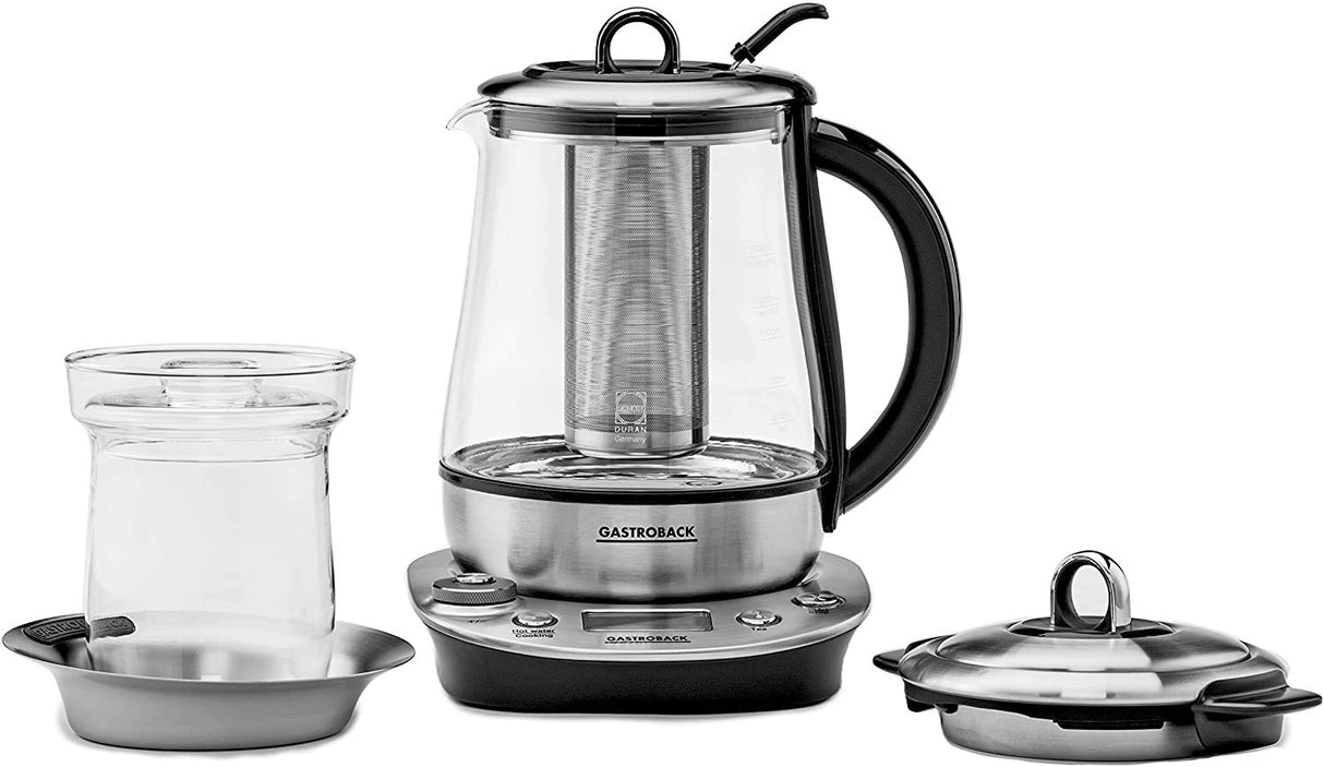 Gastroback Tetera eléctrica 1400W con accesorio para te y baño maría, para café o té 42438