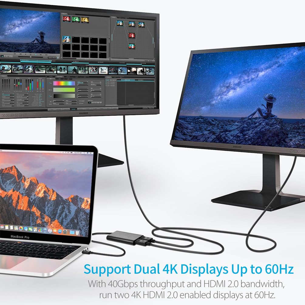 CableGlaxay Adaptador de Salida Thunderbolt 3 a Dual HDMI 2.0 para Ordenadores Mac y Windows Thunderbolt 3 (admite Dos monitores de hasta 4K @ 60 Hz, Solo Compatible con Thunderbolt 3)
