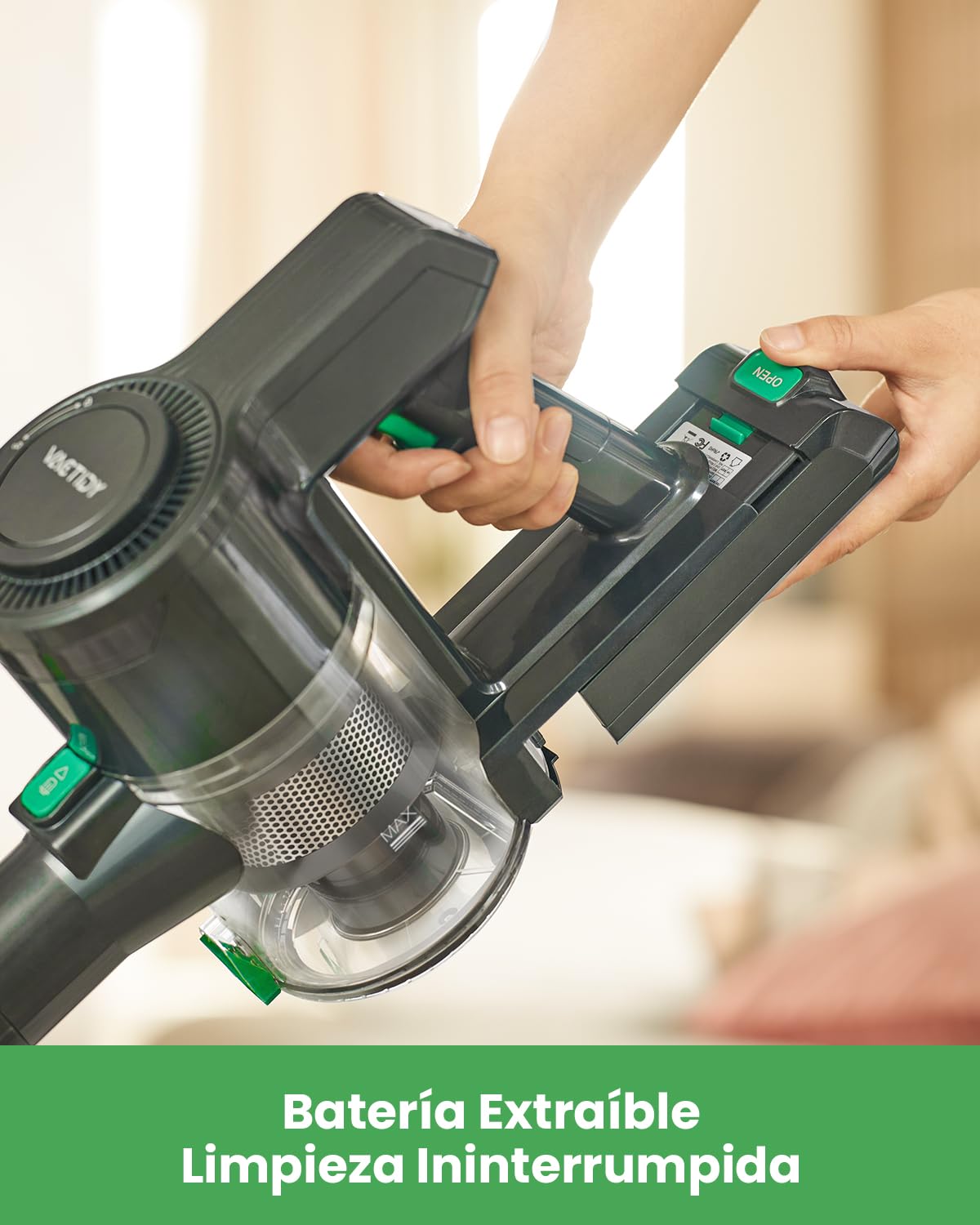 Vactidy Aspiradora sin Cable V9, Aspiradora Escoba sin Cable 30K Pa Potente Succión, Autonomía de 45 Mins, 4-en-1 Aspirador de Mano para Mascota, Suelo