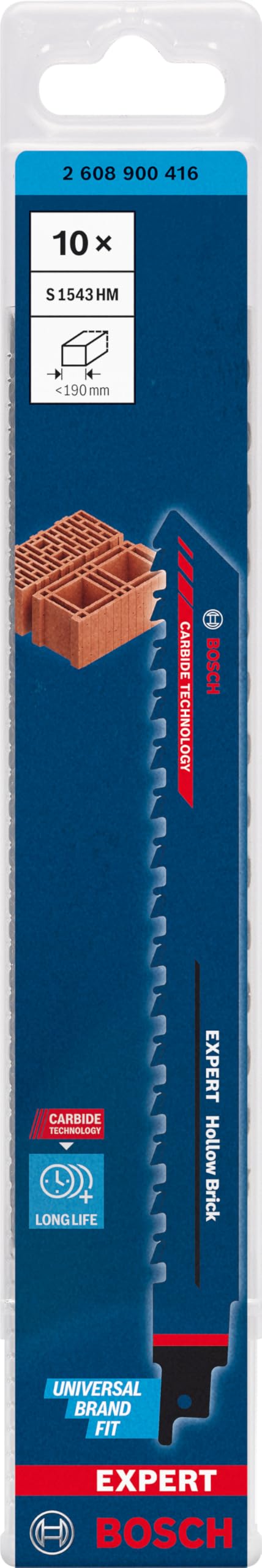 Bosch Professional 10x Hojas de sierra sable Expert `Hollow Brick` S 1543 HM (para Bloque de construcción de poroton, Longitud 240 mm, accesorios Sierra sable)