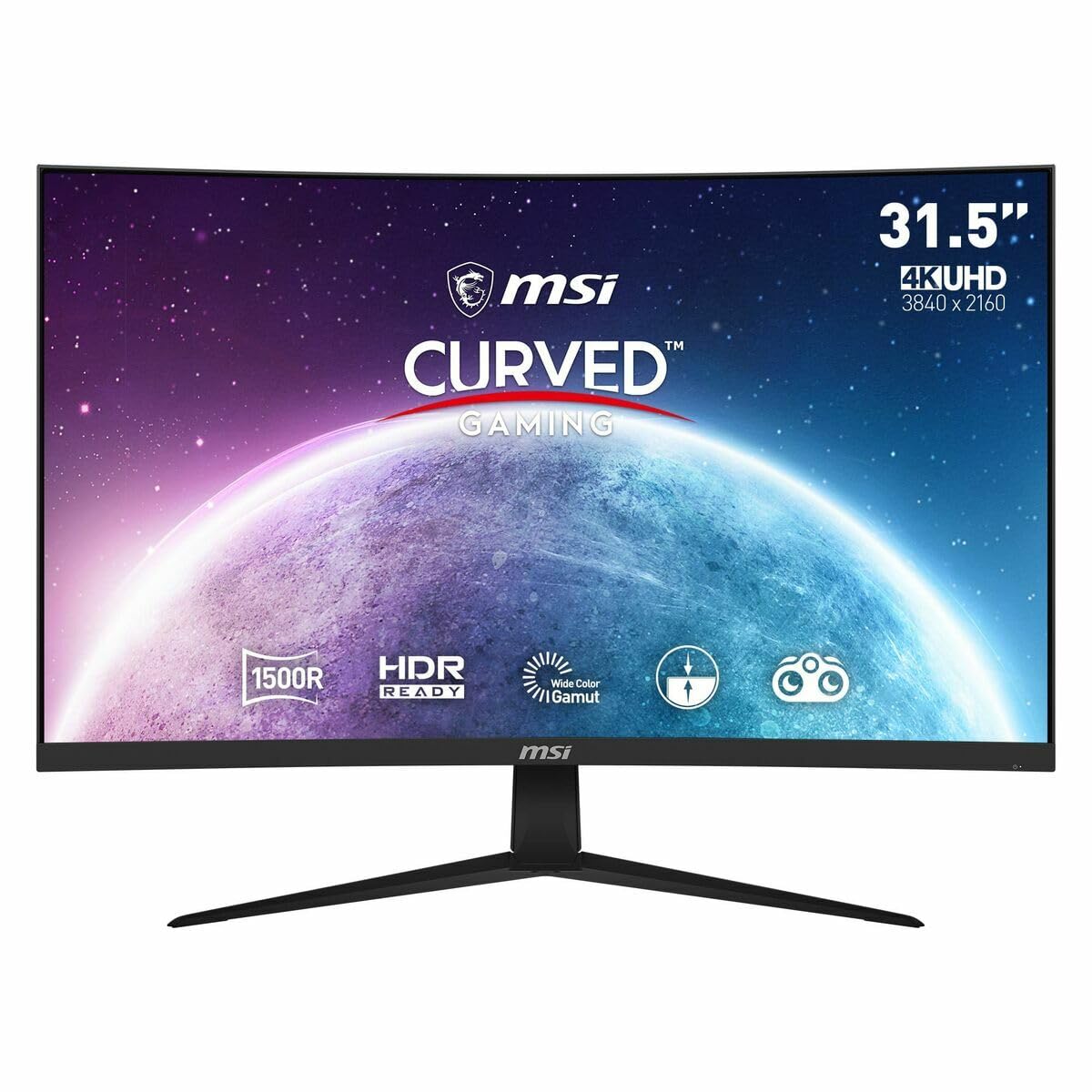 MSI G321CUV, Monitor Curvo Gaming 31.5", 4K UHD (3840 x 2160) 60 Hz, VA Curvatura 1500R, 16:9, 1 ms de Respuesta, 250 nits, HDR Ready, Negro