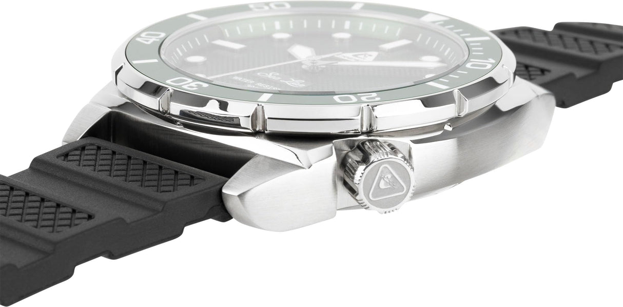 CRESSI Sea Lion Watch Plata/Verde 300m - Reloj de Buceo Profesional Unisex, Paraggi Edición 100% Swiss Made, Estanco hasta 300 Metros