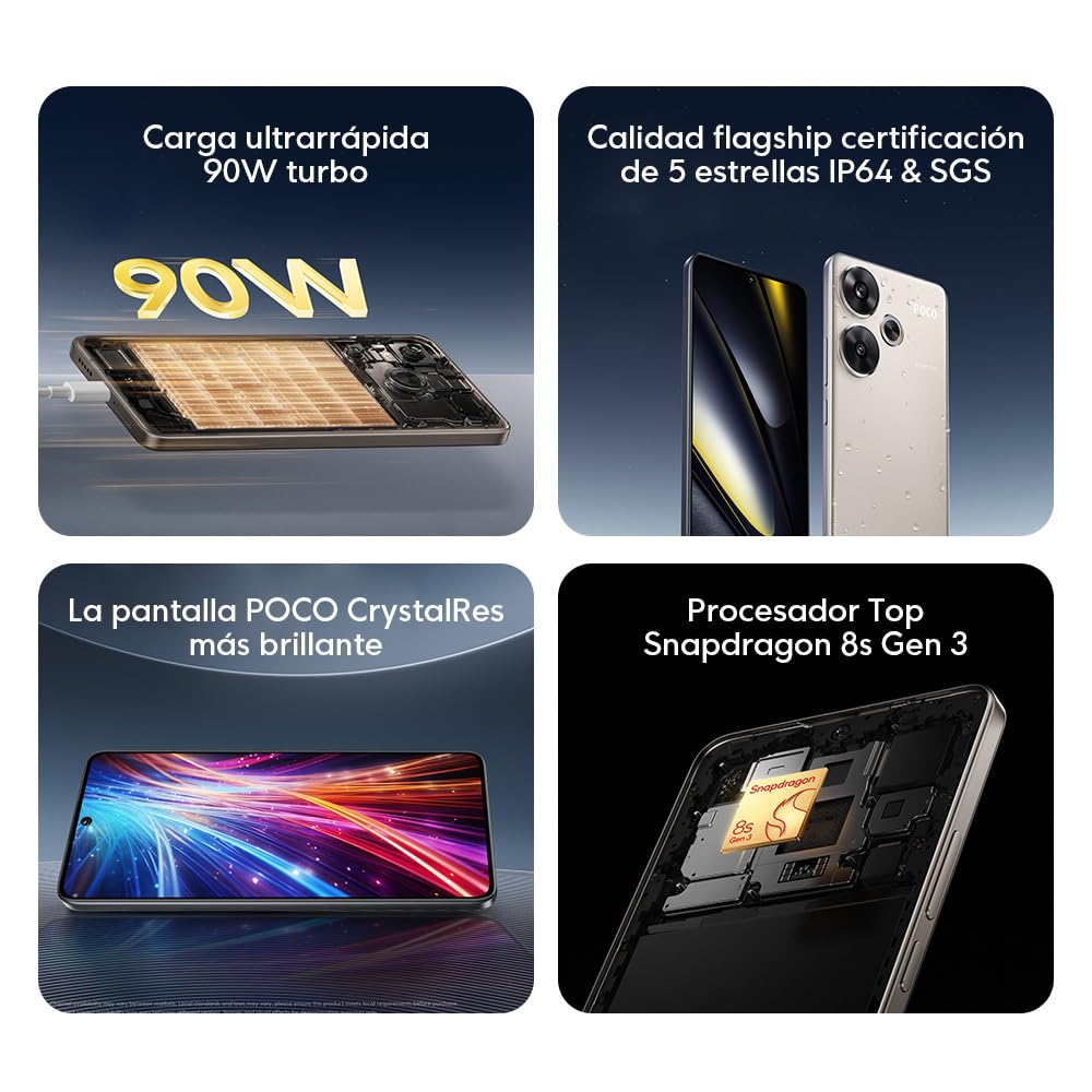 XIAOMI Poco F6 - Smartphone de 8+256GB, Snapdragon 8s Gen 3, Pantalla AMOLED de 120 Hz, Carga Turbo de 90W, cámara Dual de 50MP con OIS, Titanio (Versión ES)