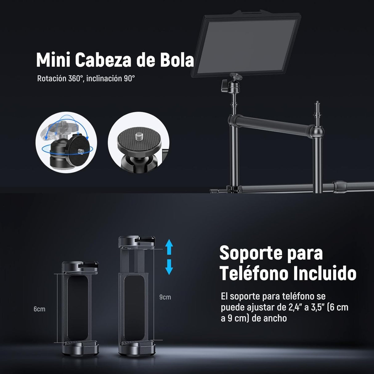 NEEWER Equipo de Montaje de cámara Superior con Doble Cabezal de Bola, súper Abrazadera/Soporte para teléfono/Abrazadera C para Fotos de Escritorio, Plataforma de Montaje de Metal para múltiples