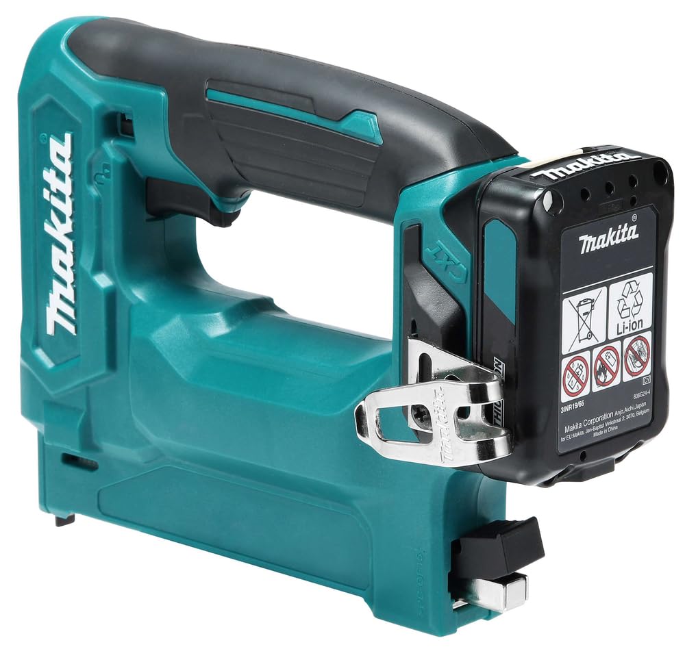 Makita ST113DSMJ - Grapadora de batería con batería 10,8 V/4,0 Ah, diseño corto, profundidad de impacto ajustable, con LED, ancho de grapa 10 mm