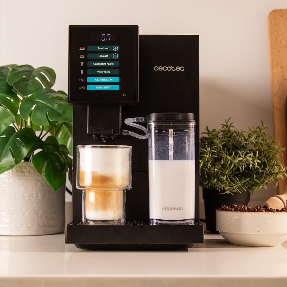 Cecotec Cafetera Superautomática Cremmaet Compactccino. 1350 W, Thermoblock, Bomba de Presión de 19bars, Sistema Plug&Play, Depósito de Café con Molinillo Integrado, Limpieza Automática