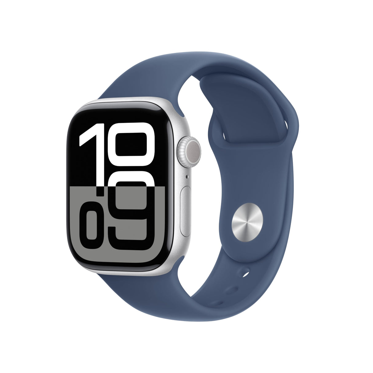 Apple Watch Series 10 GPS Smartwatch con Caja de Aluminio Plata de 42 mm y Correa Deportiva Azul Denim - Talla S/M. Monitor de entreno, App ECG, Pantalla Retina Siempre Activa