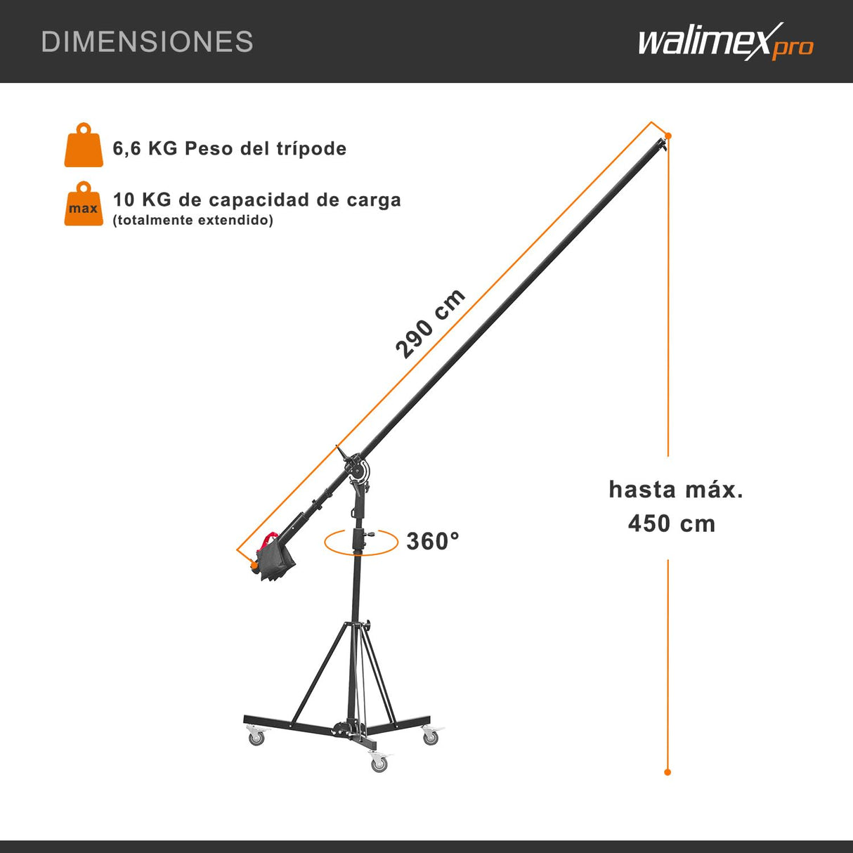 Walimex Pro - Soporte Tipo Jirafa con contrapeso para fotografía, negro