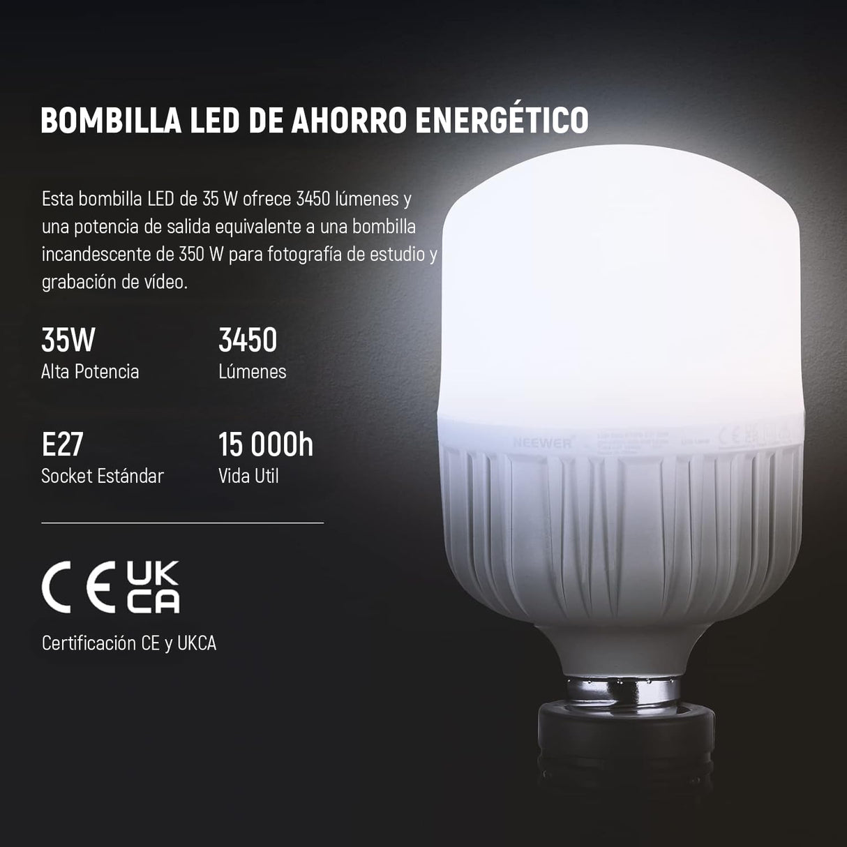 NEEWER Kit de Iluminación Continua de Caja de Luz Equivalente a 700W,2 Bombillas de LED de 5700K,60x60cm Softbox con Enchufe E27 para Equipo de Estudio Fotográfico