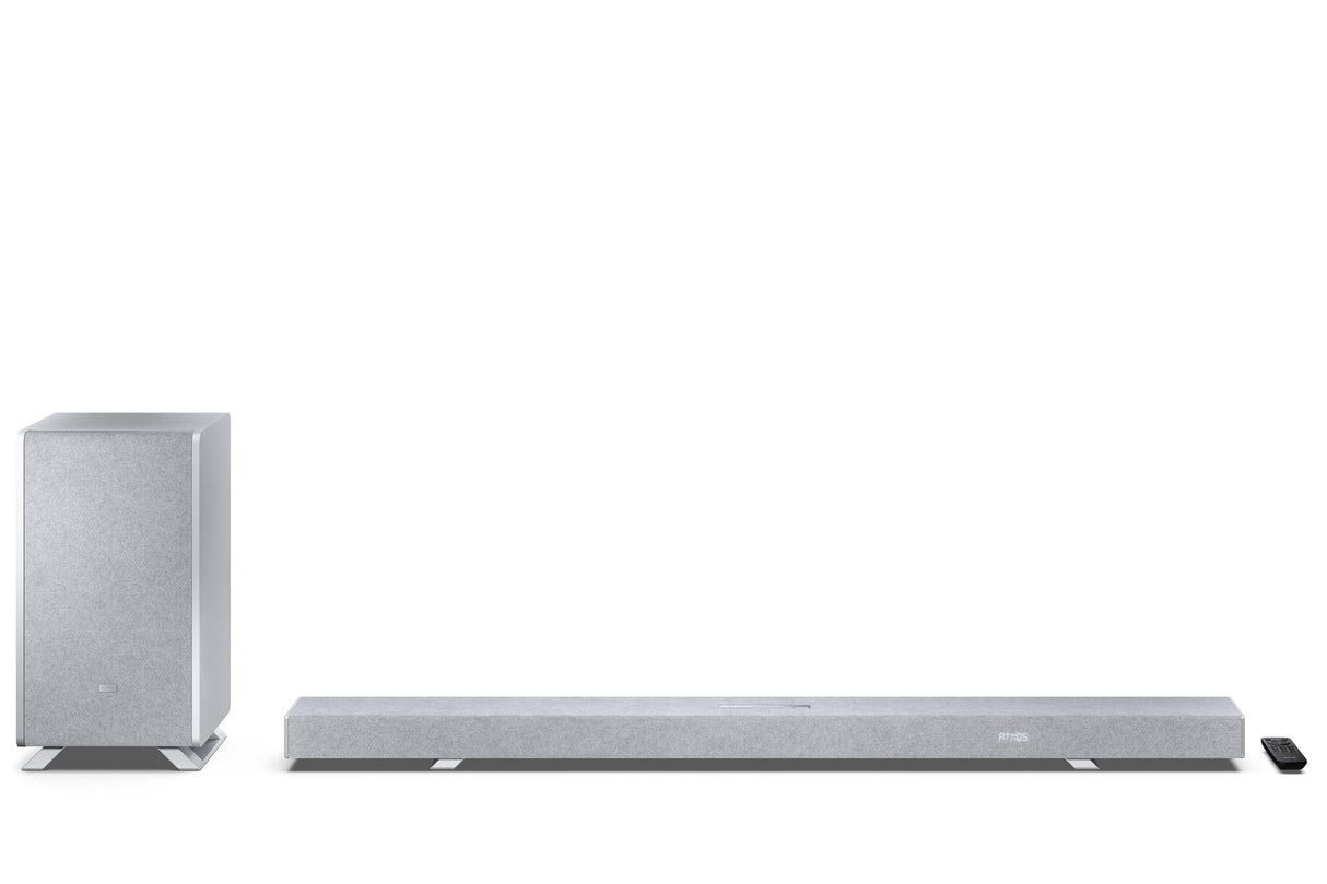 SHARP HT-SBW55121SL Soundbar 5.1.2 Dolby Atmos/DTS:X con subwoofer inalámbrico para un Sonido Envolvente 3D, Potencia máxima de 650W. Compatibles con Altavoces Traseros HT-SPR52021(SL)