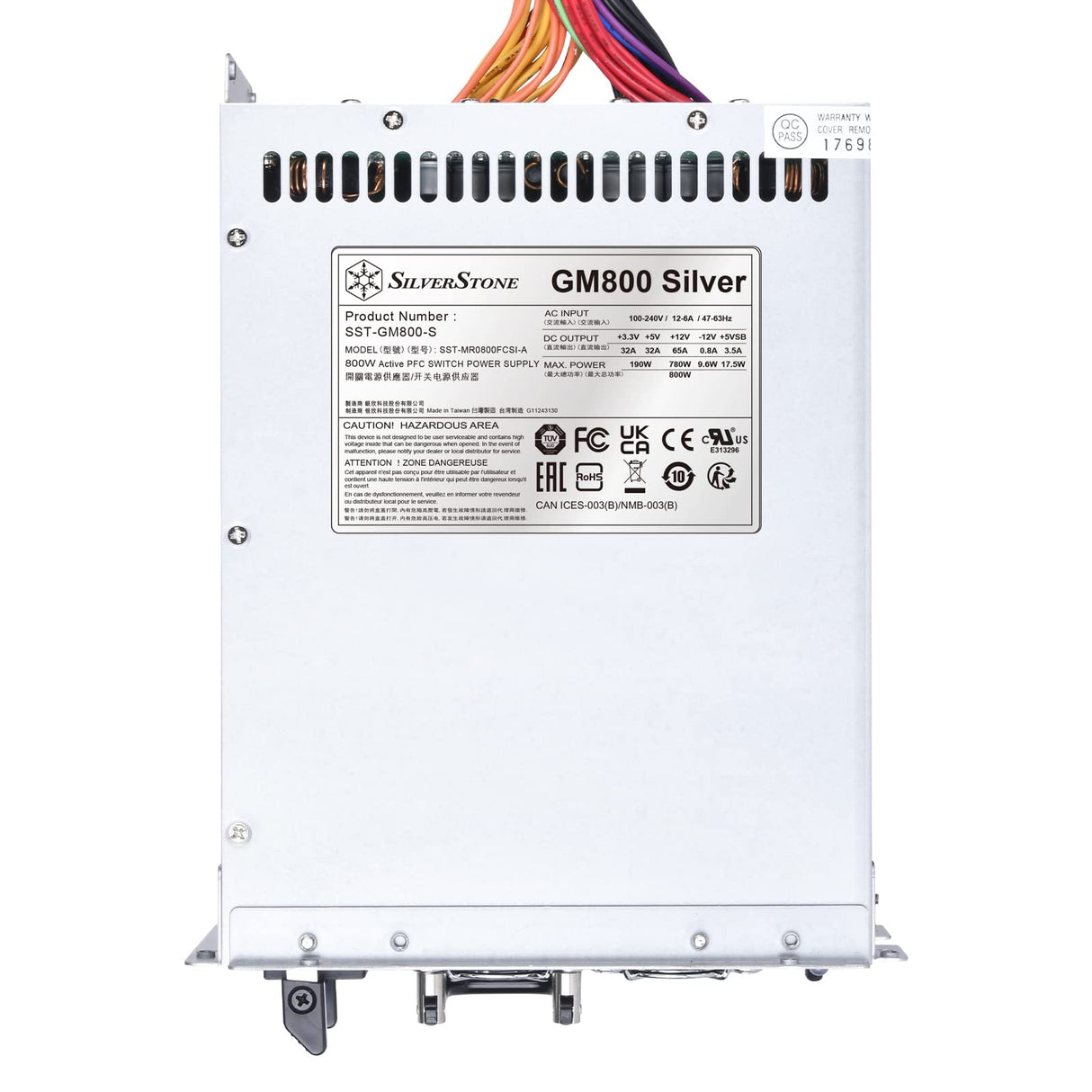 Silverstone SST-GM800S Cybenetics Silver - Fuente de alimentación pequeña redundante (800 W), Color Plateado