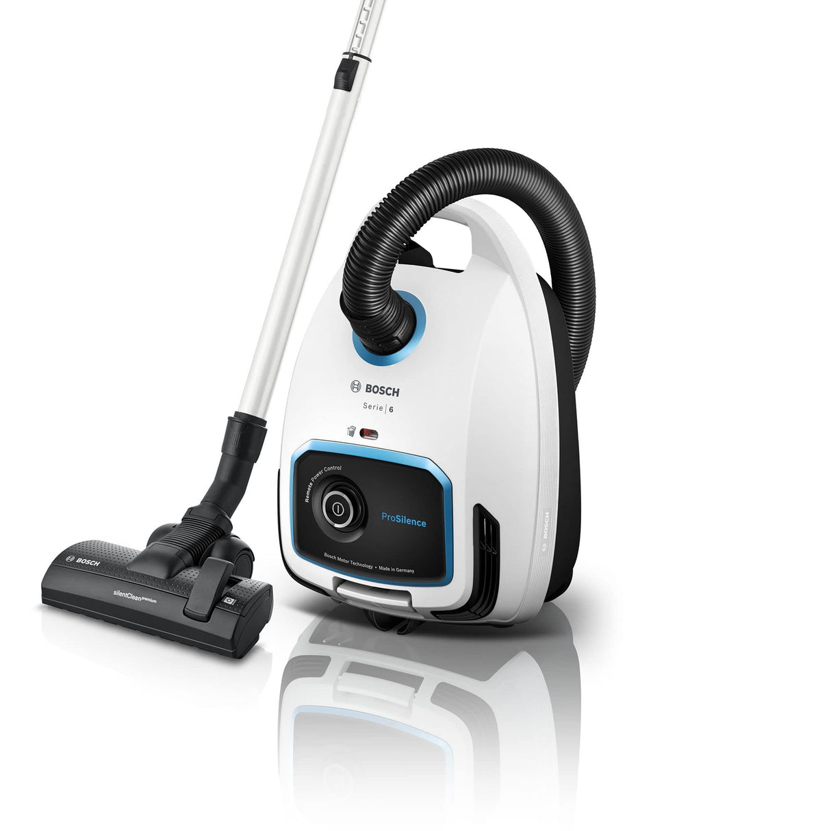 Bosch BGB6SIL1 - Serie, 6 Aspirador ProSilence Blanco de Bolsa, Recoge Cable automático, 4 L, iluminación LED