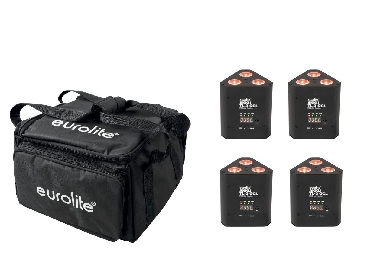 EUROLITE Set 4x AKKU TL-3 QCL RGB+UV Trusslight + SB-4 Soft-Bag (20000852) marca Eurolite