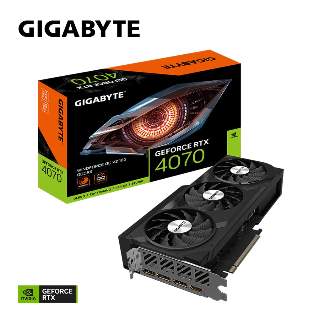 Gigabyte GeForce RTX 4070 WINDFORCE OC V2 12G - 12GB GDDR6, 192bit, PCI-E 4.0, 2490MHz Core Clock, 3 x DisplayPort 1.4a, 1 x HDMI 2.1a, NVIDIA DLSS 3, GV-N4070WF3OCV2-12GD