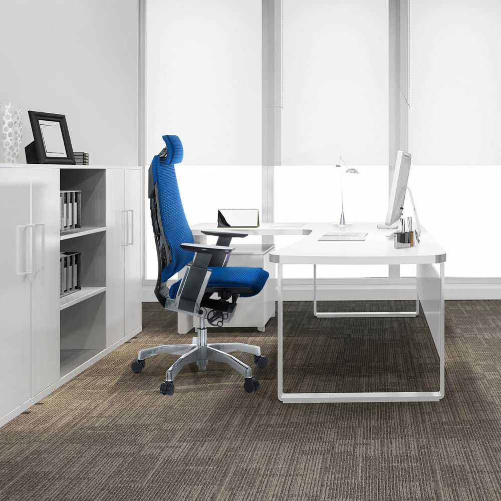 hjh OFFICE 652604 Silla de Oficina GENIDIA Pro Tejido de Malla Azul, Silla ejecutiva ergonómica, reposabrazos y reposacabezas Ajustables
