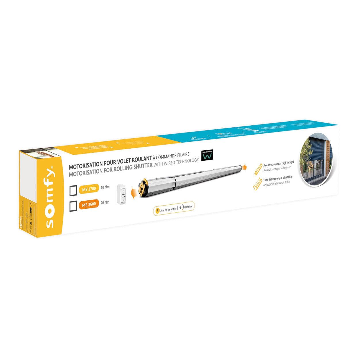 Somfy 1245872 - MS 1700 | Kit de motorización con Cable para persiana Enrollable con Maletero Tradicional, renovación, túnel o Bloque de bahía | 10 NM