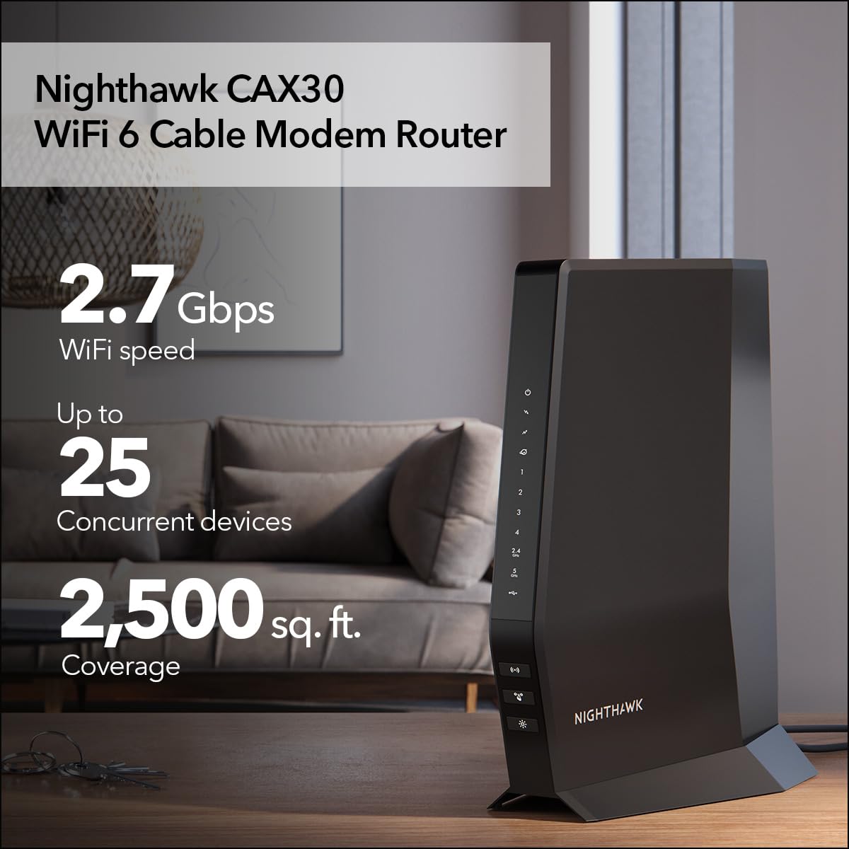 NETGEAR Nighthawk WiFi 6 Cable módem Router CAX30 Compatible con Xfinity, Spectrum, y Cox, AX2700 (hasta 2,7 Gbps) DOCSIS 3.1
