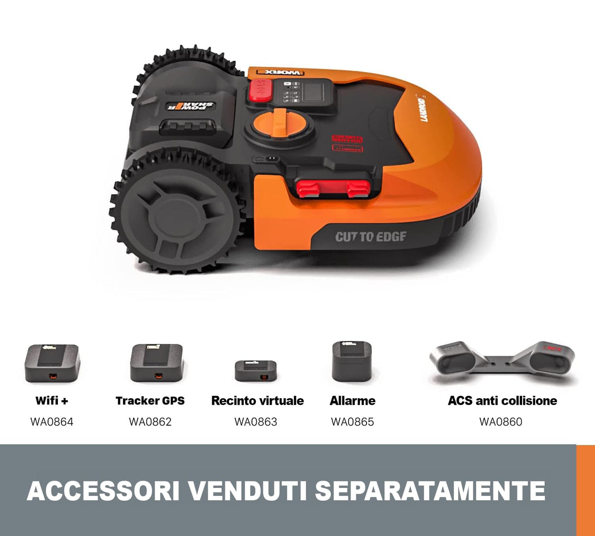 WORX WR169E Robot cortacésped con Cable delimitador de hasta 300 m², Navegación AIA, Control de Aplicaciones, Wi-Fi, Naranja-Negro